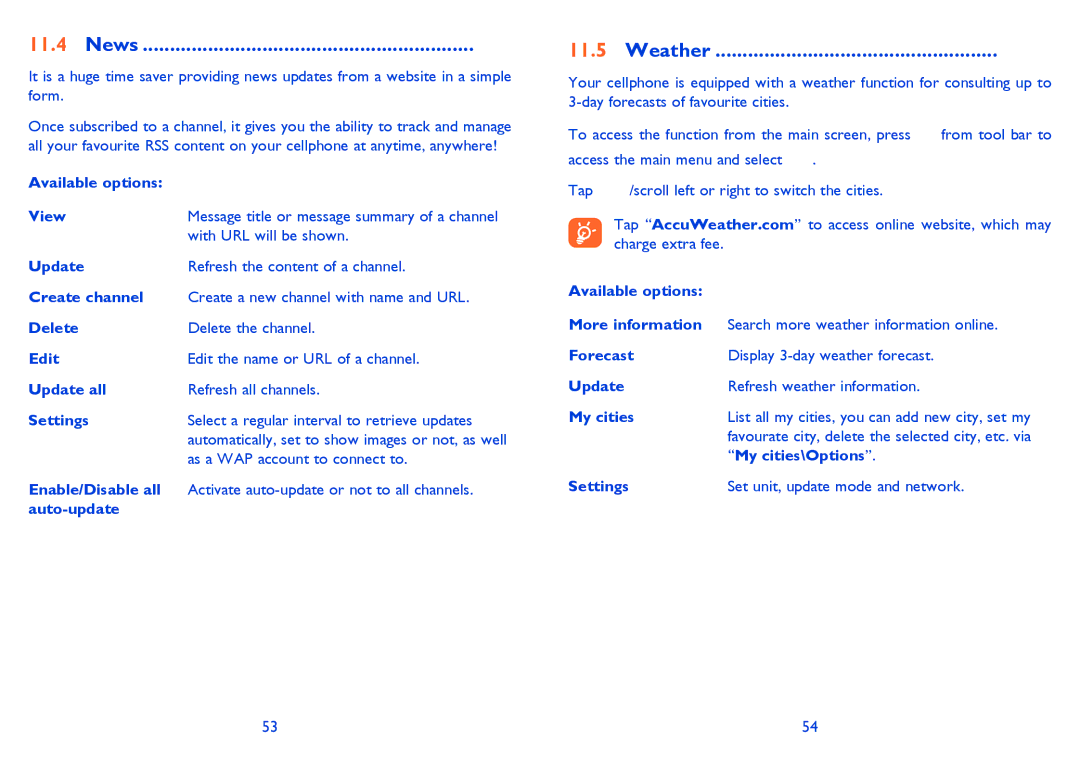 Alcatel 710A manual News, Weather 