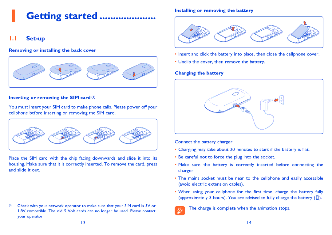 Alcatel 710A manual Getting started, Set-up, Installing or removing the battery, Charging the battery 