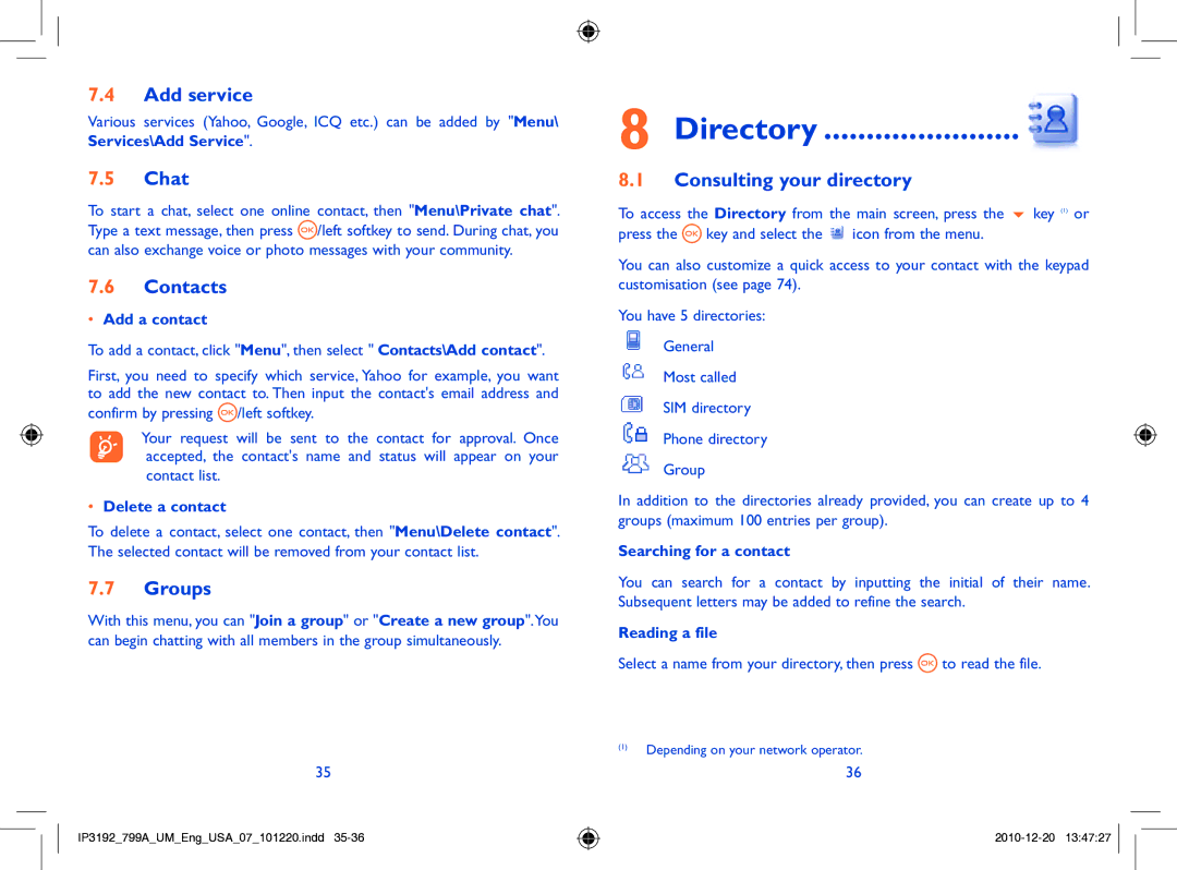 Alcatel 799A manual Directory 