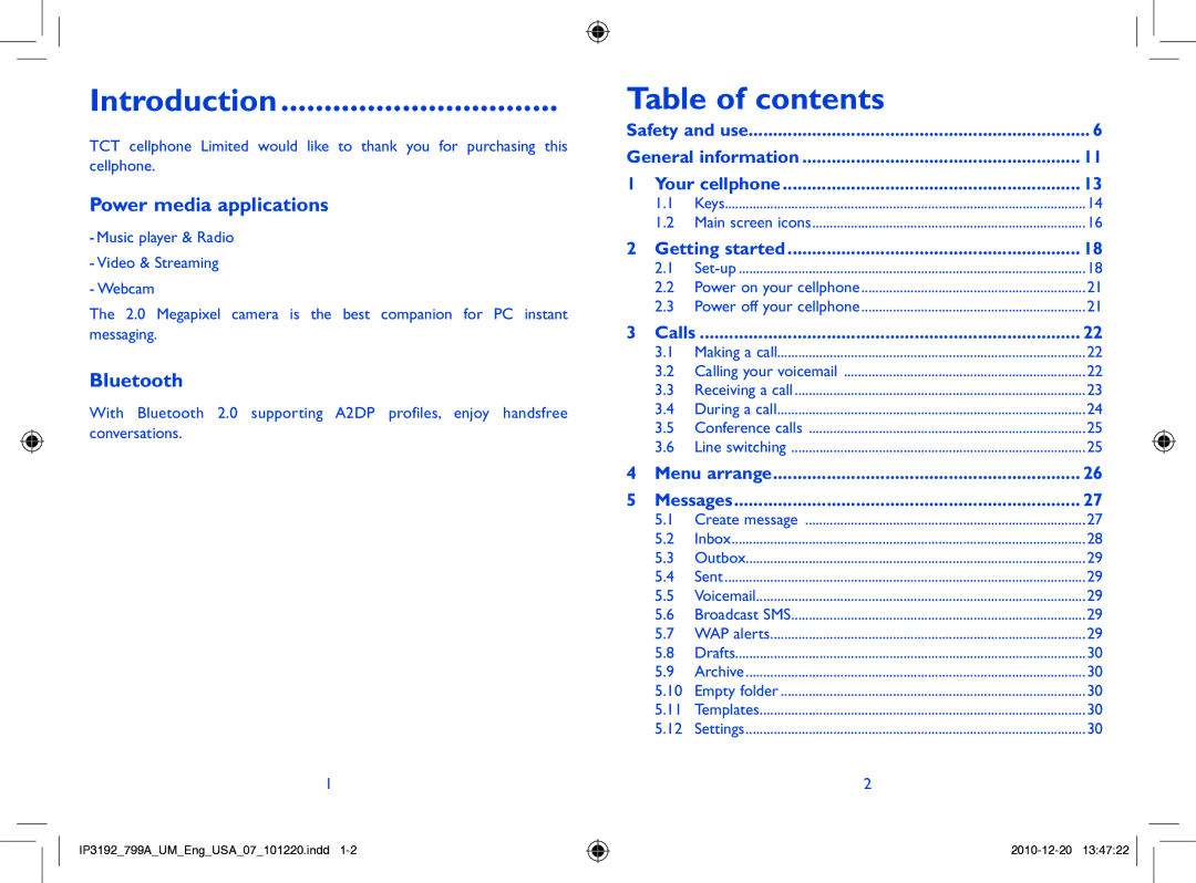 Alcatel 799A manual Introduction, Table of contents 