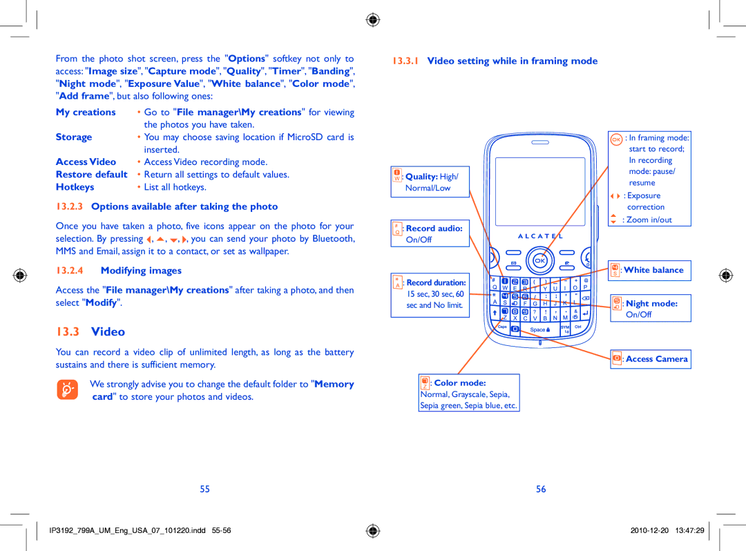 Alcatel 799A manual Video 