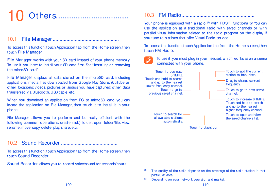 Alcatel 8000A, 8000D manual Others, File Manager, FM Radio, Sound Recorder 