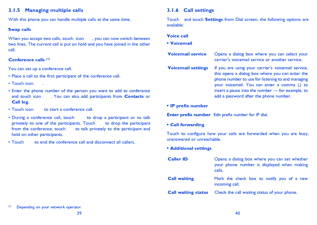 Alcatel 8008X, 8008D manual Managing multiple calls, Call settings 