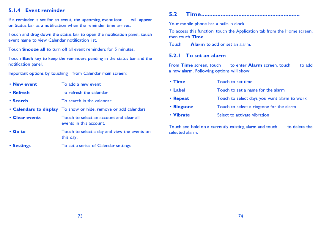 Alcatel 8008D, 8008X manual Time, Event reminder, To set an alarm 