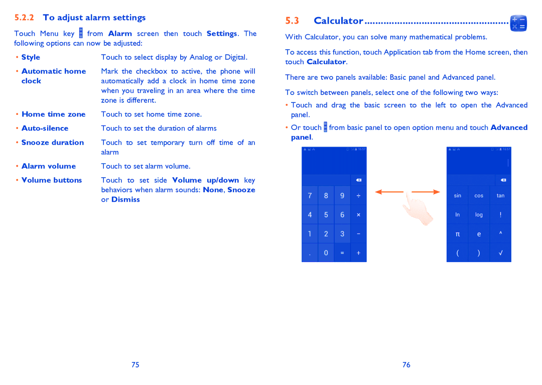 Alcatel 8008X, 8008D manual Calculator, To adjust alarm settings, Style, Clock, Auto-silence 