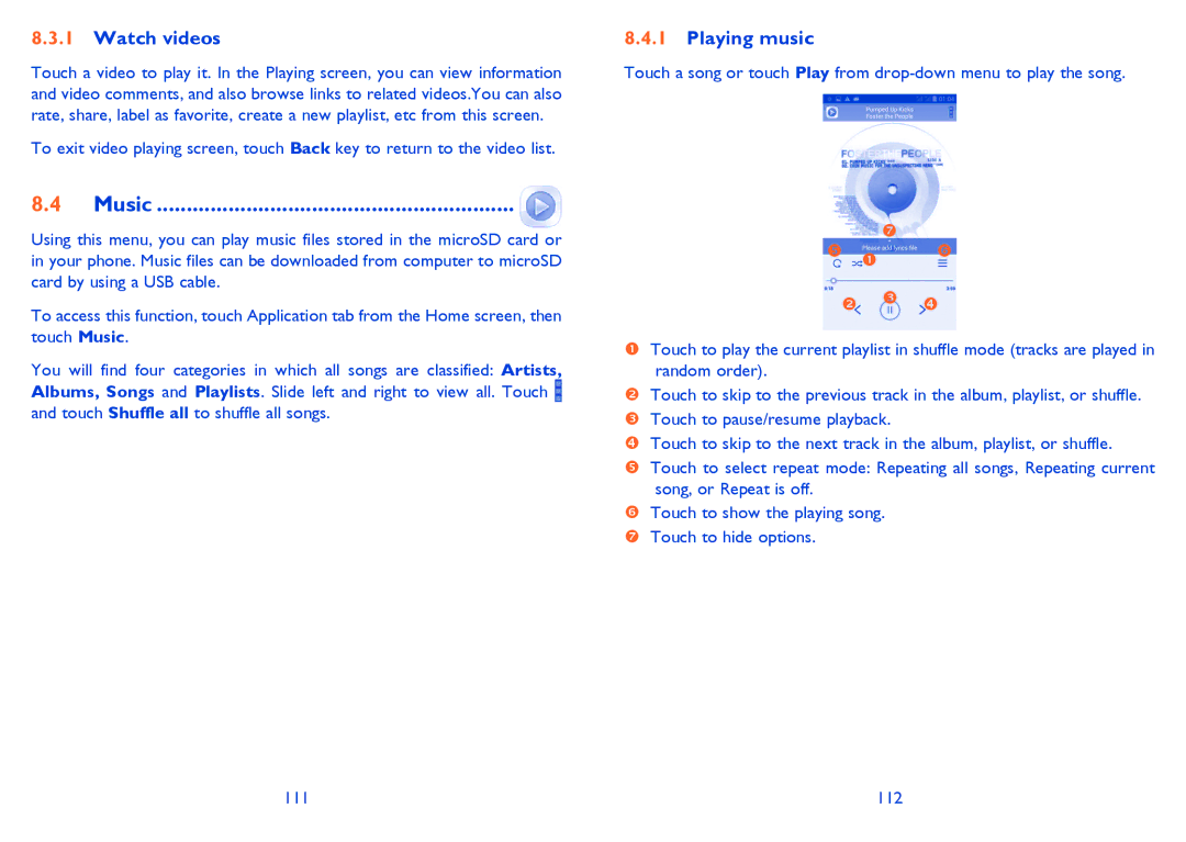 Alcatel 8008X, 8008D manual Music, Watch videos, Playing music 