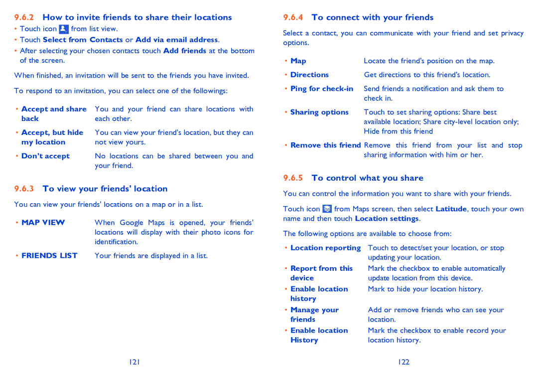 Alcatel 8008D How to invite friends to share their locations, To view your friends location, To connect with your friends 
