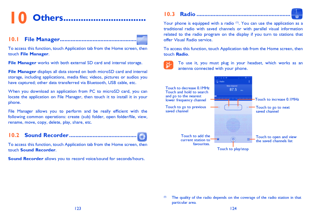 Alcatel 8008X, 8008D manual Others, File Manager, Sound Recorder, Radio 