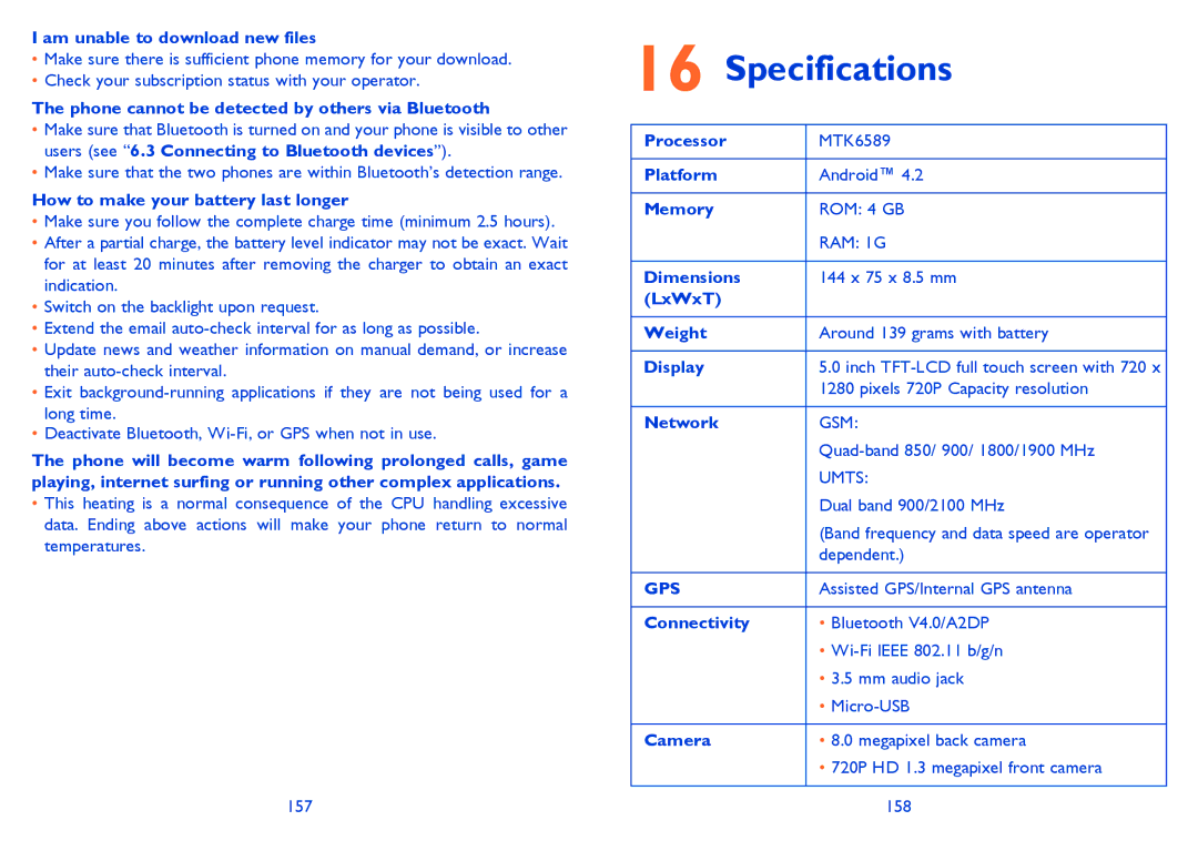 Alcatel 8008D, 8008X manual Specifications 