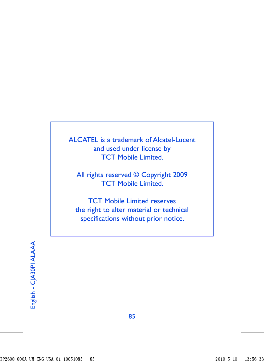 Alcatel 800A manual Alcatel is a trademark of Alcatel-Lucent 