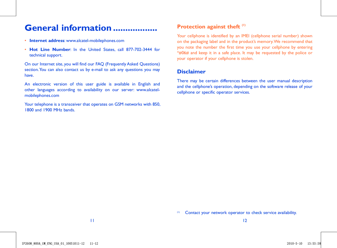 Alcatel 800A manual General information, Disclaimer 