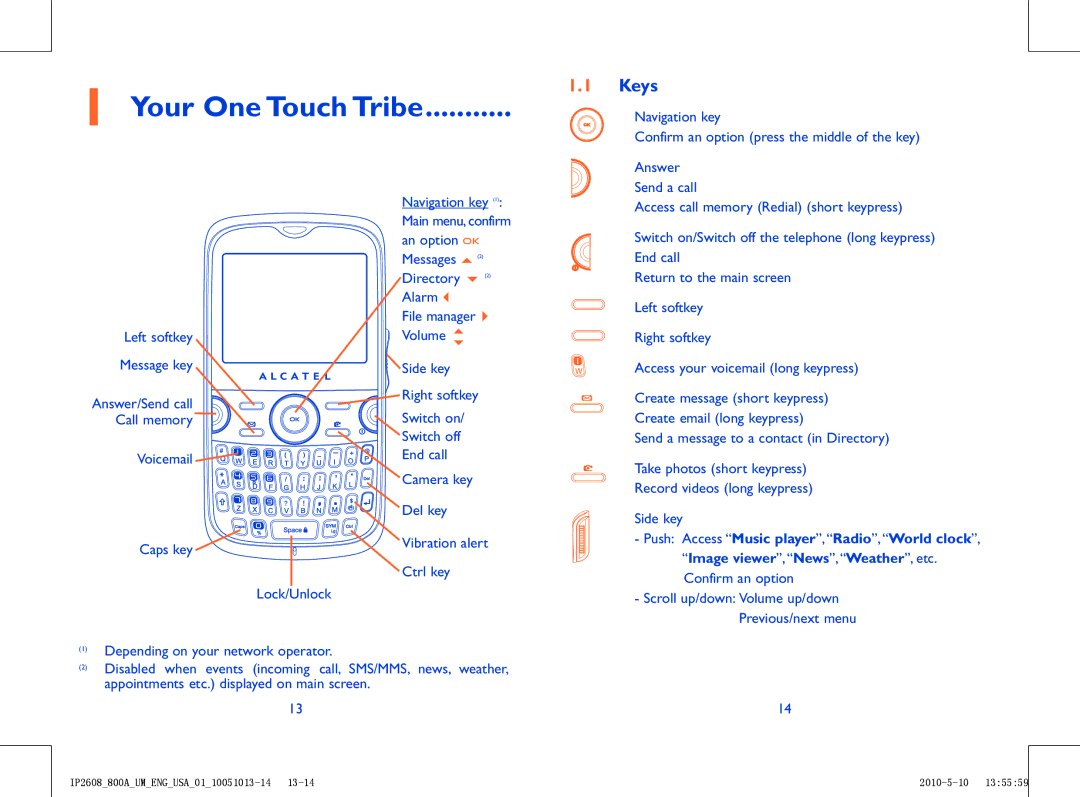 Alcatel 800A manual Your One Touch Tribe, Keys 