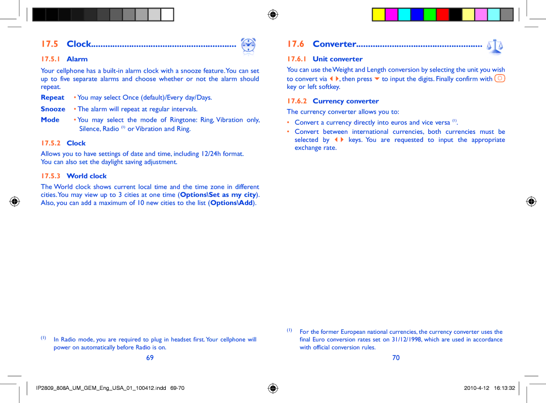 Alcatel 808A manual Clock, Converter, Unit converter, Currency converter 