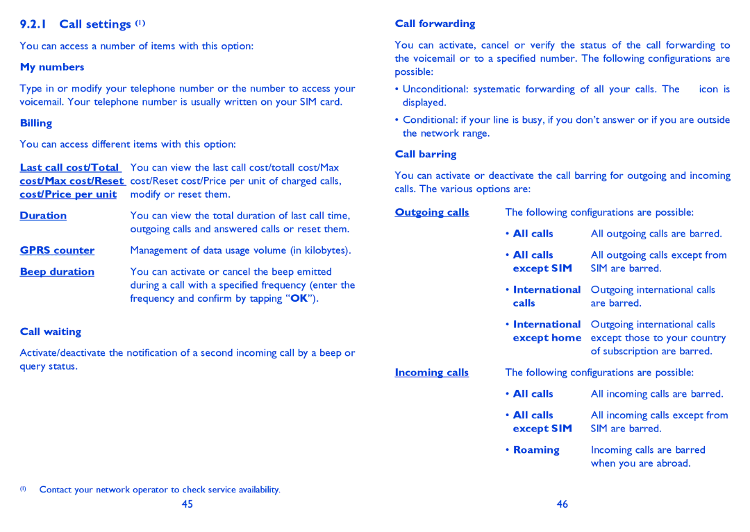 Alcatel 813 manual Call settings 