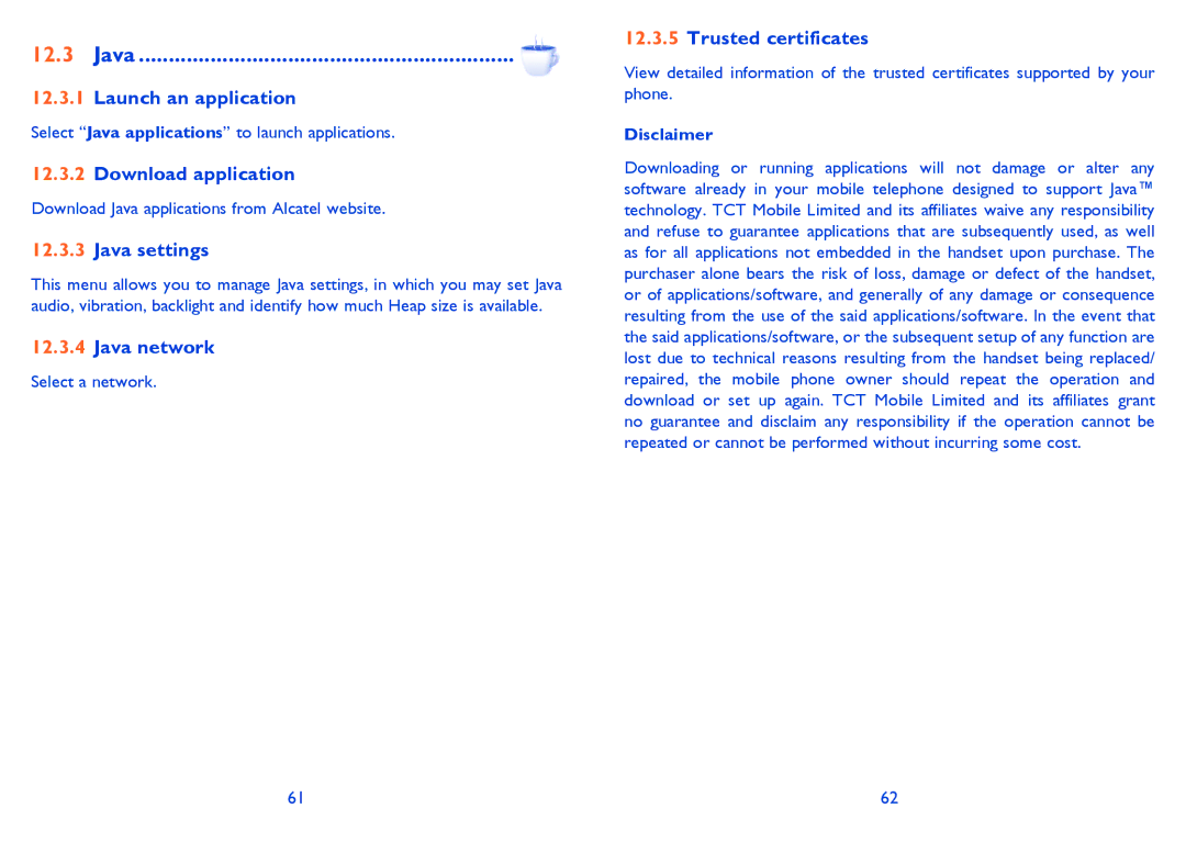 Alcatel 813 manual Java 