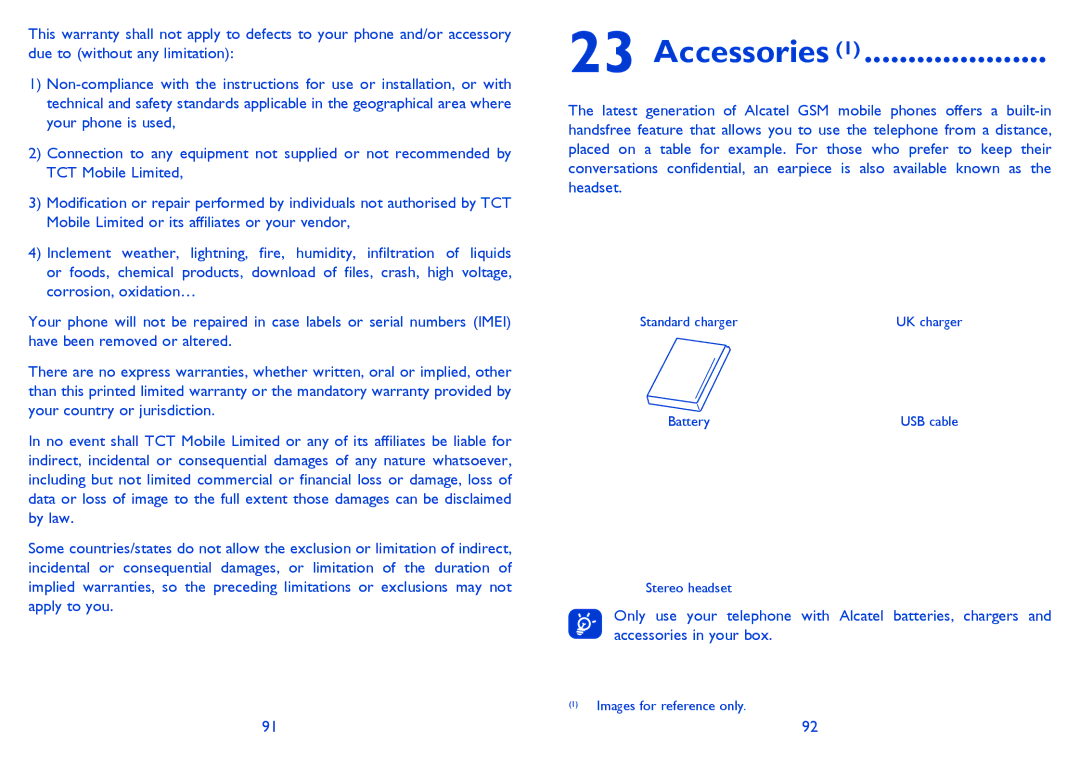 Alcatel 813 manual Accessories 