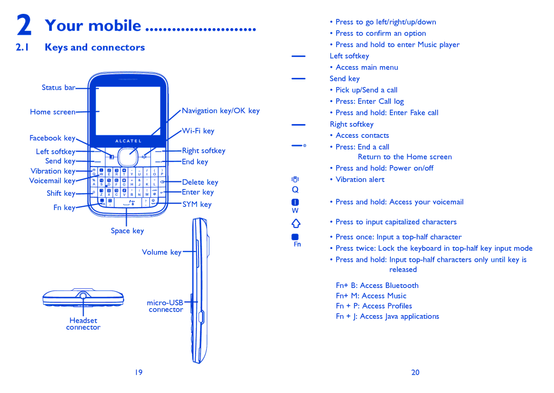 Alcatel 815D manual Your mobile, Keys and connectors 