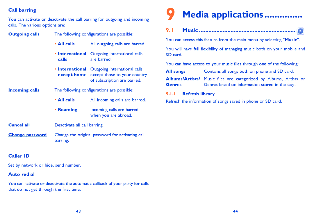 Alcatel 815D manual Media applications, Music 