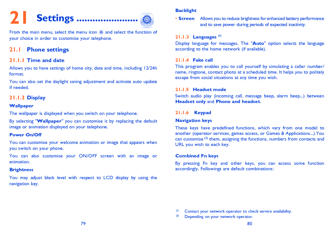 Alcatel 815D manual Settings, Phone settings, Time and date, Display 