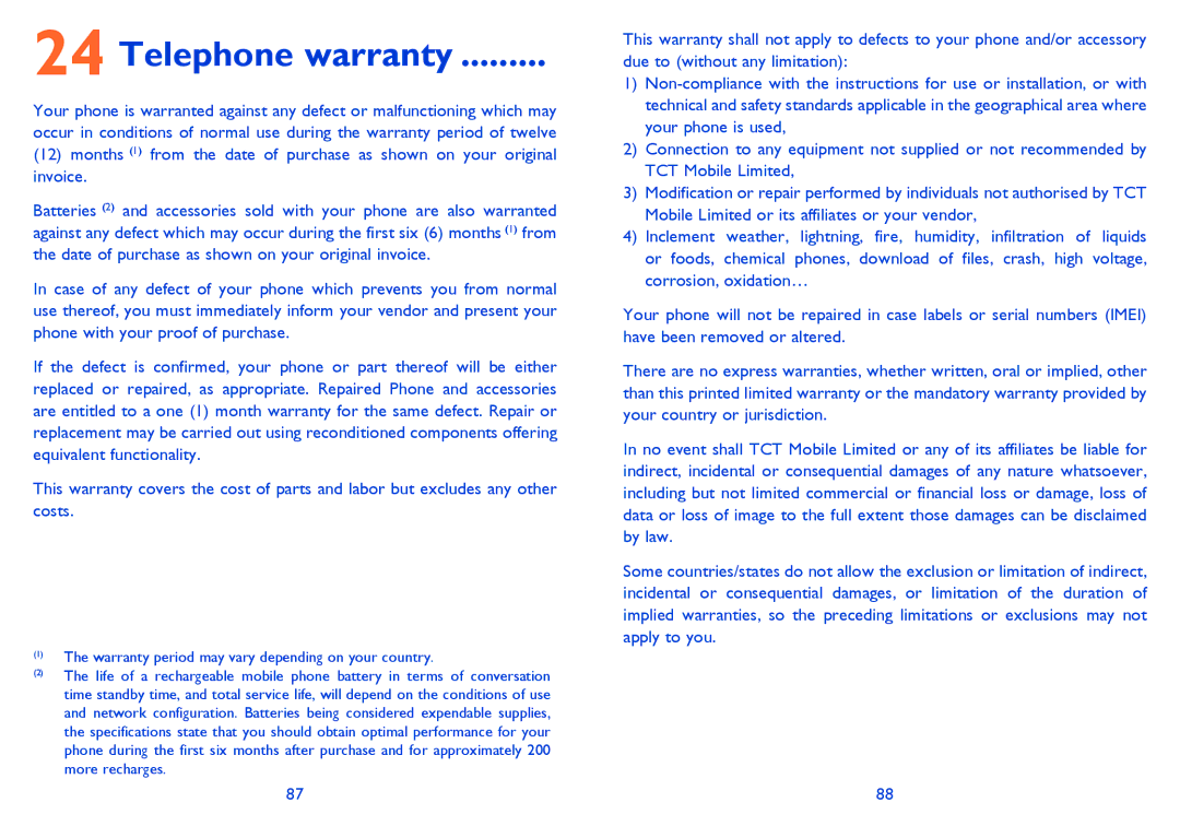 Alcatel 815D manual Telephone warranty 