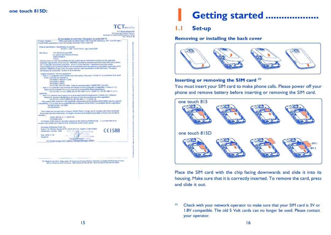 Alcatel manual Getting started, Set-up, One touch 815D 