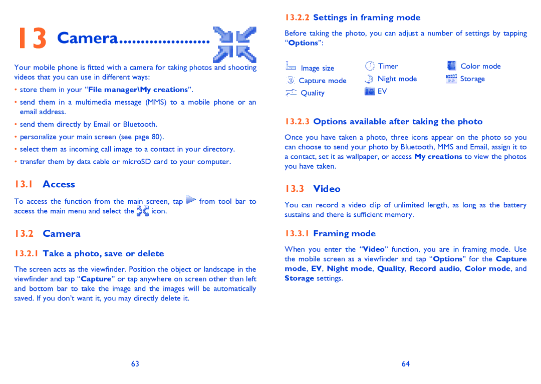 Alcatel 819D manual Camera, Video 