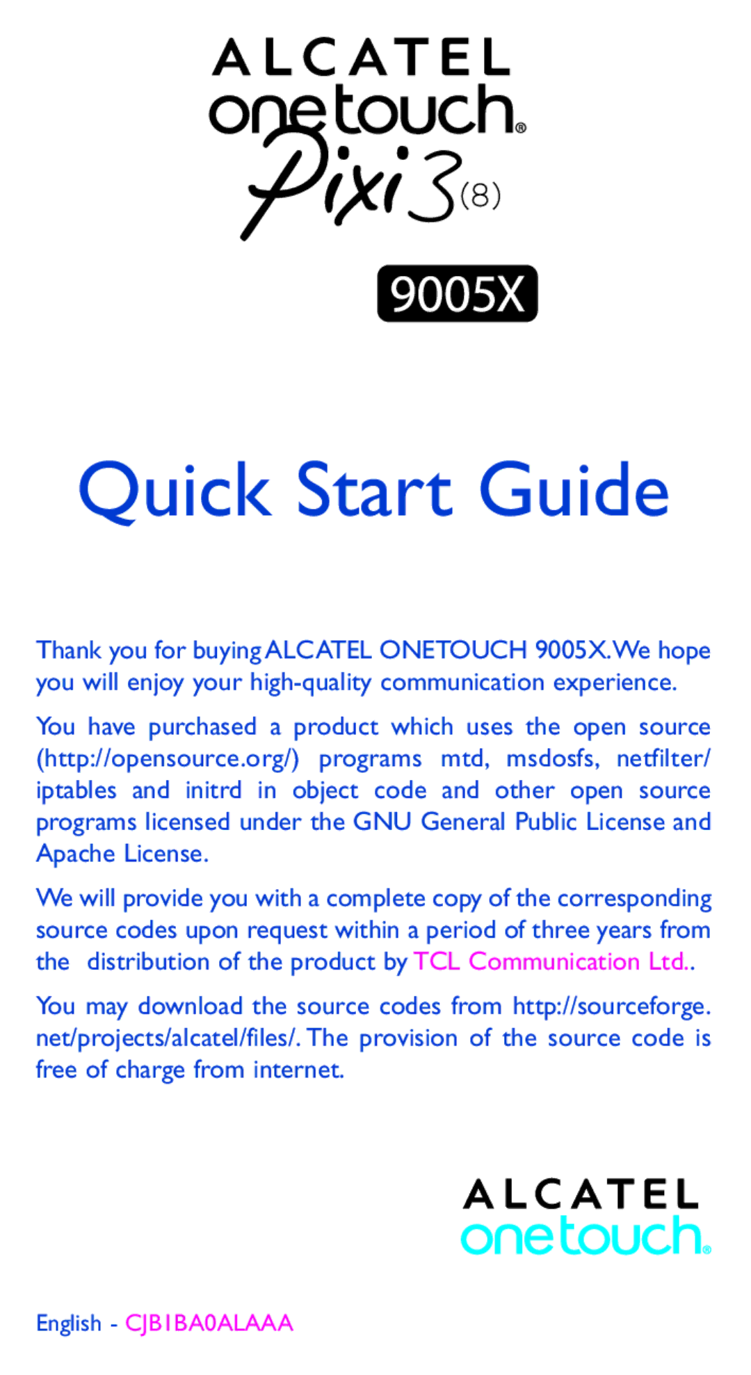 Alcatel 9005X manual Quick Start Guide 