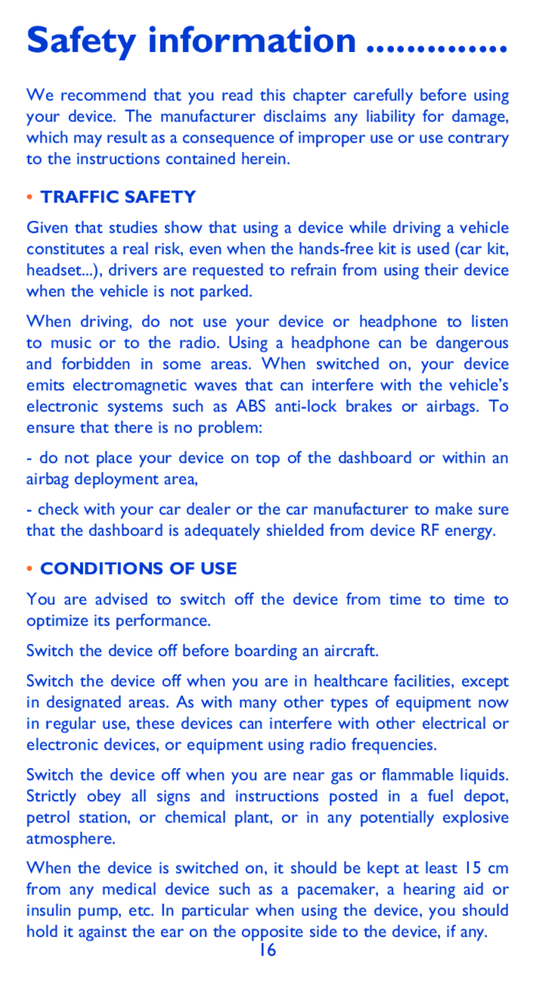 Alcatel 9005X manual Safety information, Traffic Safety 