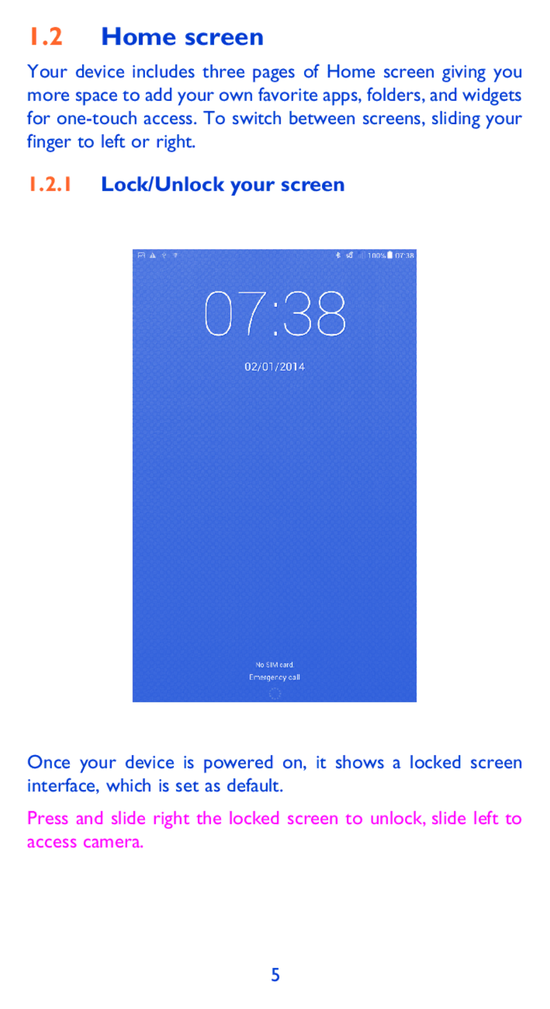 Alcatel 9005X manual Home screen, Lock/Unlock your screen 