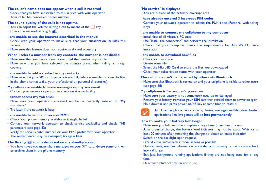 Alcatel 901S manual Sound quality of the calls is not optimal 