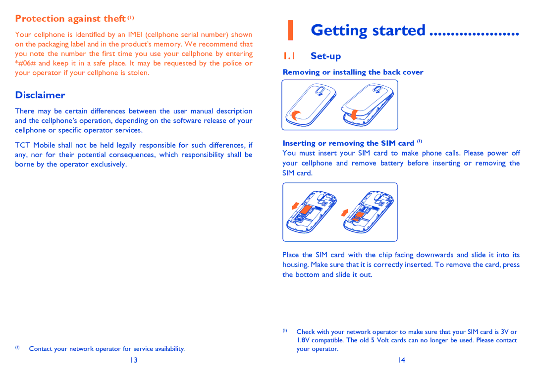 Alcatel 901S manual Getting started, Disclaimer, Set-up 