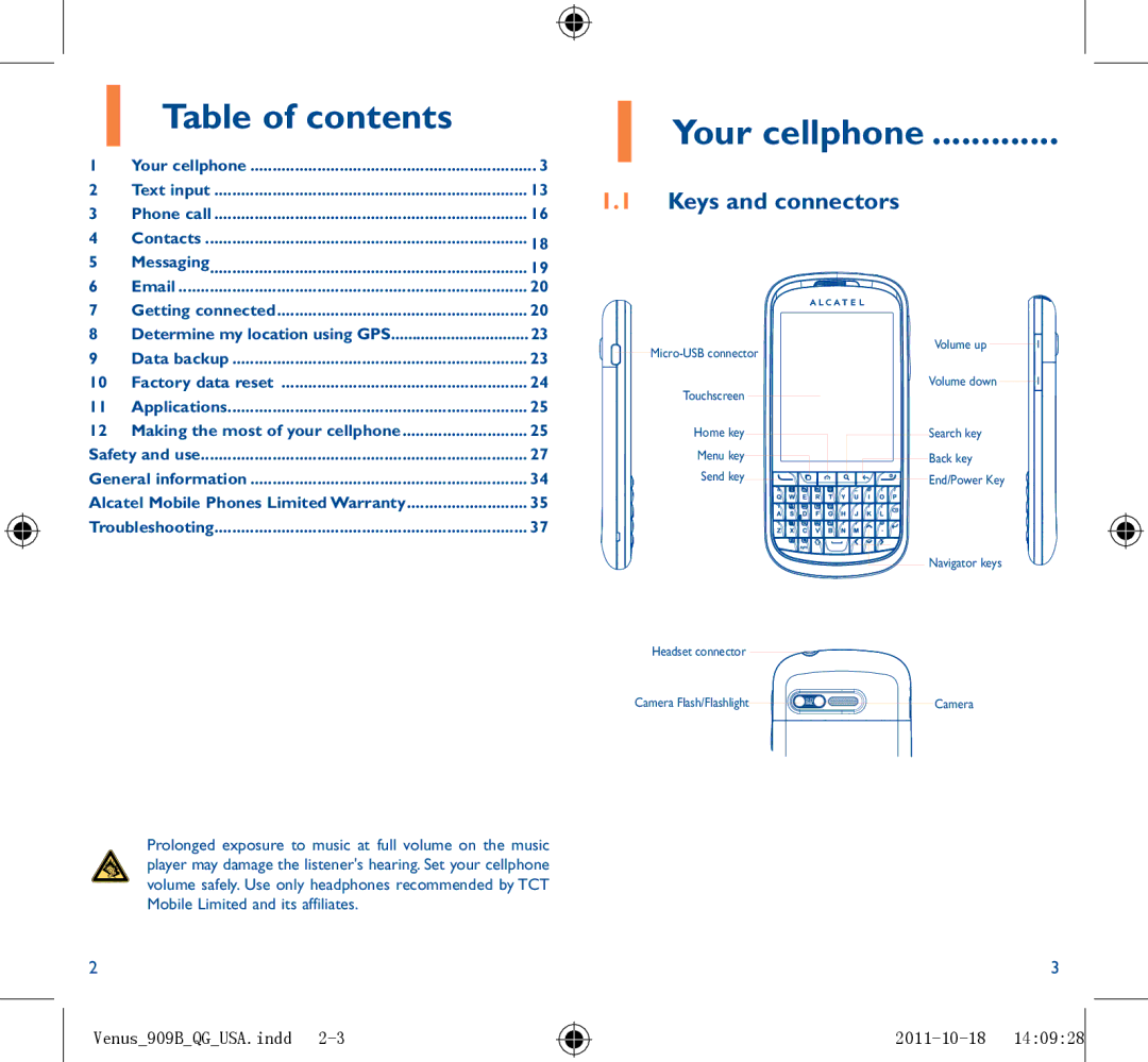 Alcatel 909B manual Table of contents 