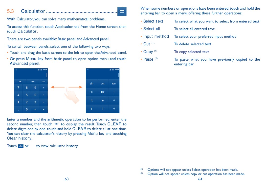 Alcatel 909B manual Calculator, Cut To delete selected text Copy, Paste, Entering bar 