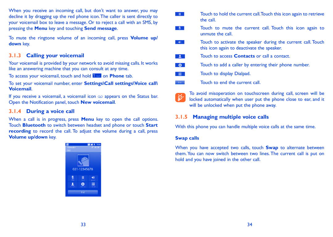 Alcatel 918D manual Calling your voicemail, During a voice call, Managing multiple voice calls, Swap calls 