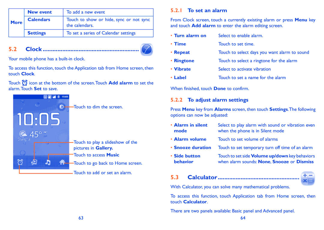 Alcatel 918D manual Calculator, To set an alarm, To adjust alarm settings 