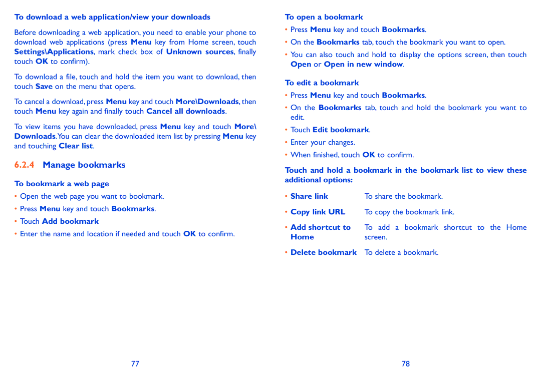 Alcatel 918D manual Manage bookmarks 