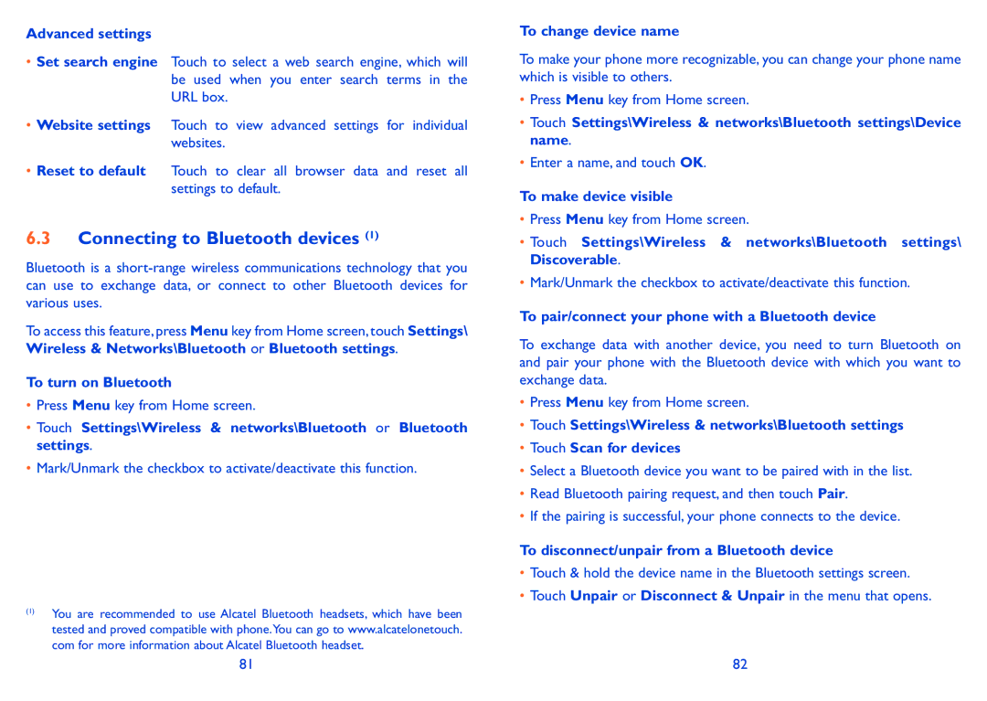 Alcatel 918D manual Connecting to Bluetooth devices 