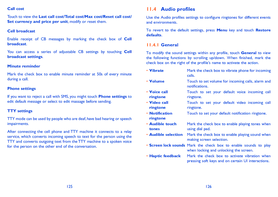 Alcatel 918D manual Audio profiles, General 