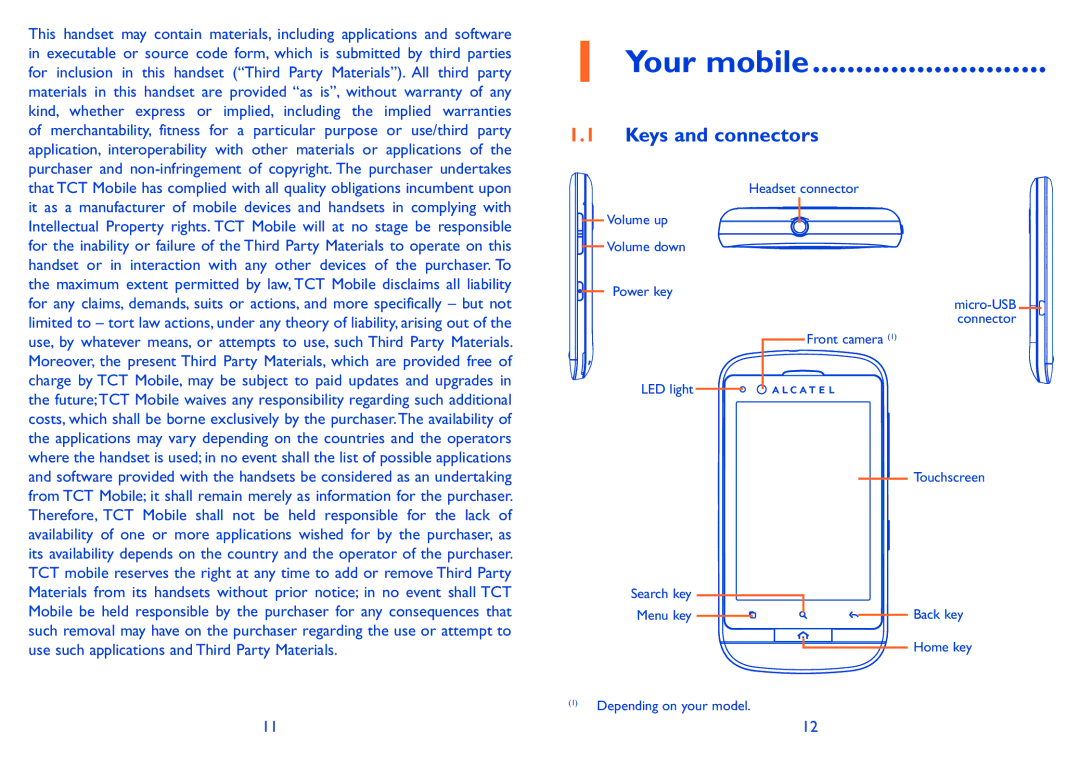 Alcatel 918D manual Your mobile, Keys and connectors 