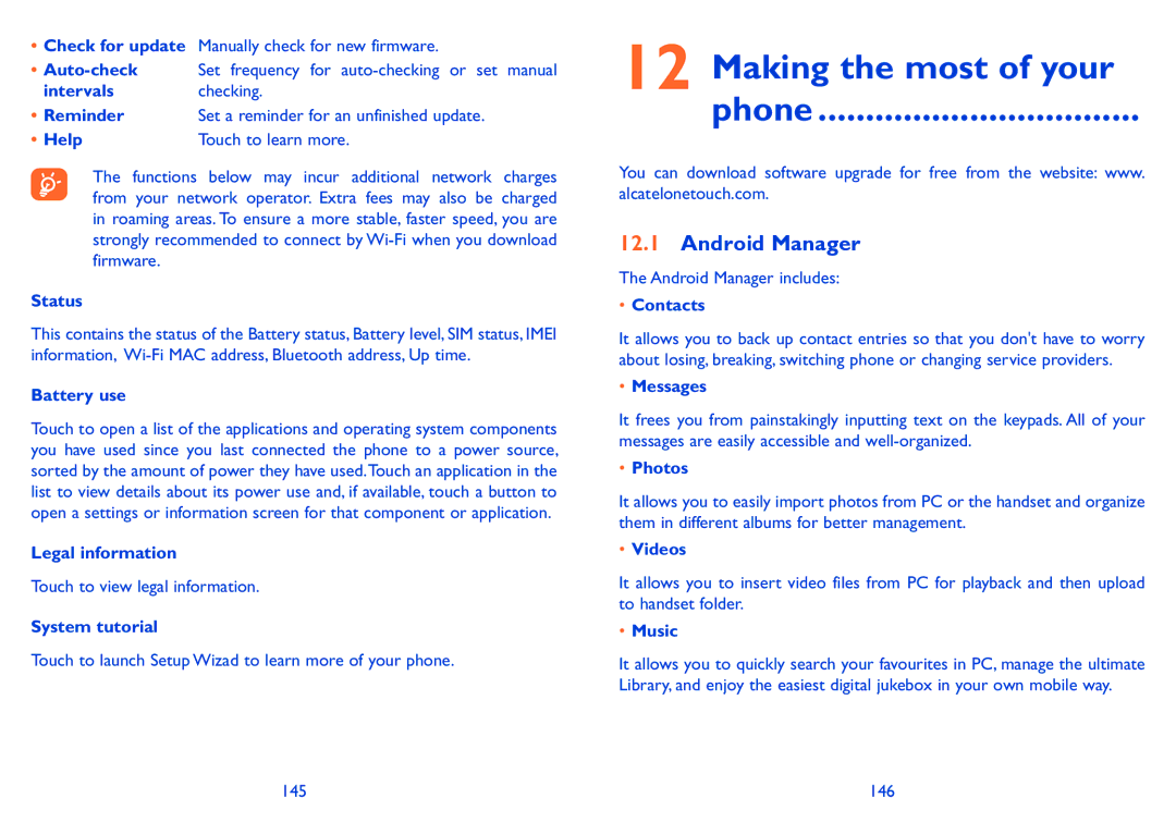 Alcatel 918D manual Making the most of your Phone, Android Manager 