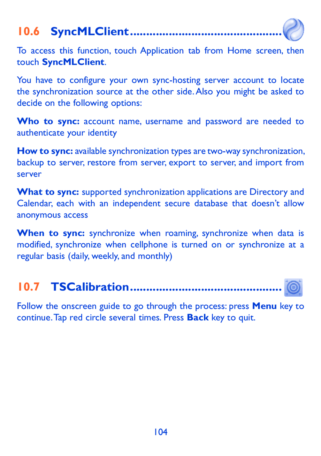 Alcatel 980A manual SyncMLClient, TSCalibration 