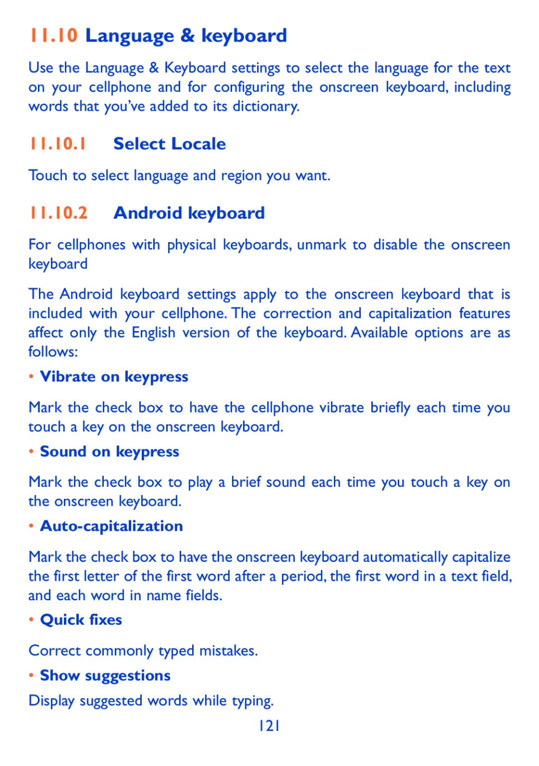 Alcatel 980A manual Language & keyboard, Select Locale, Android keyboard 