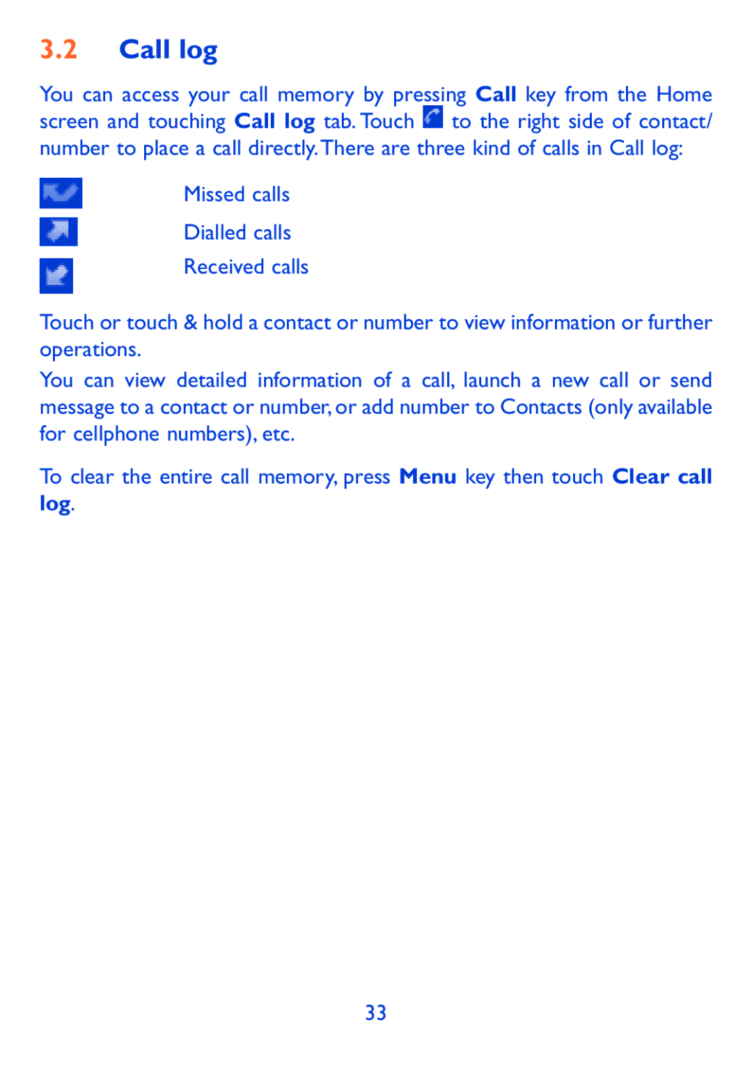 Alcatel 980A manual Call log 