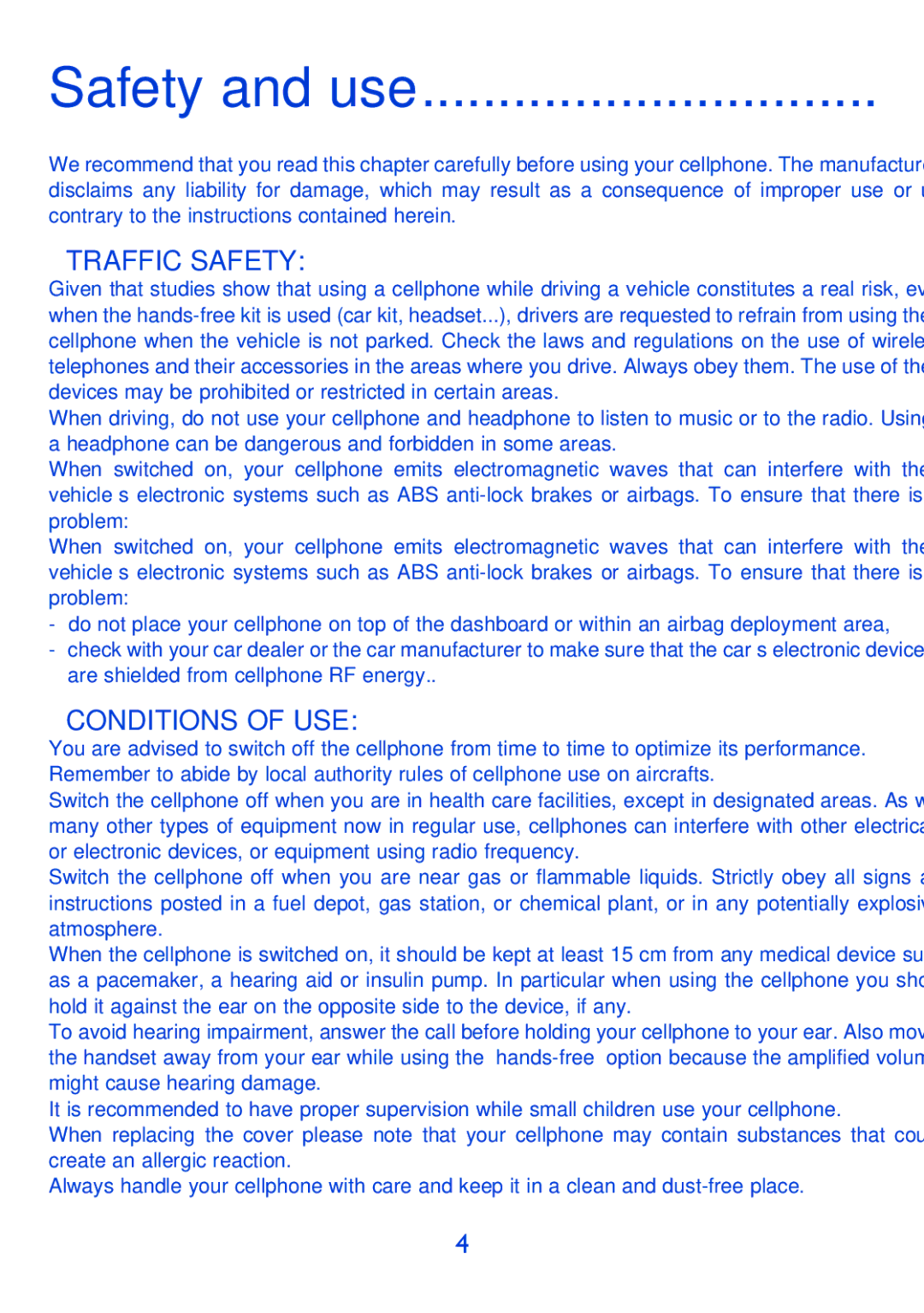 Alcatel 980A manual Safety and use, Traffic Safety 