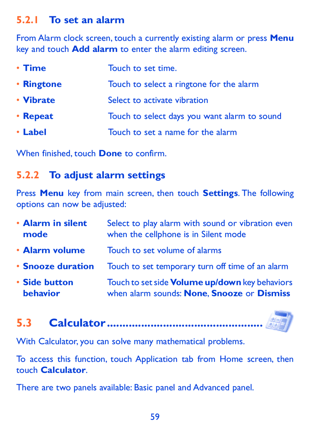 Alcatel 980A manual Calculator, To set an alarm, To adjust alarm settings 