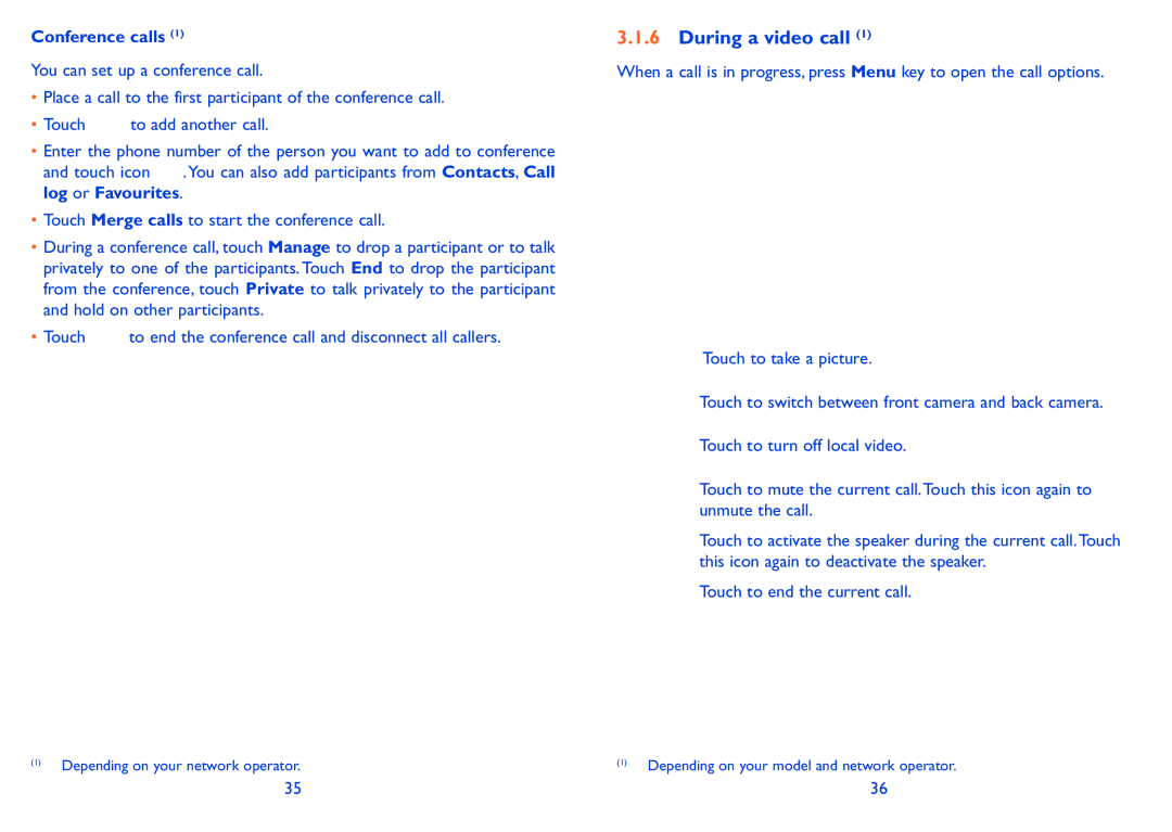 Alcatel 985N, 985D manual During a video call, Conference calls 