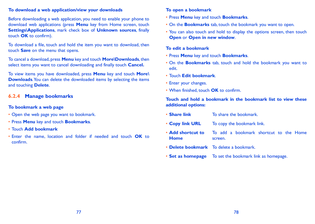 Alcatel 985D, 985N manual Manage bookmarks 