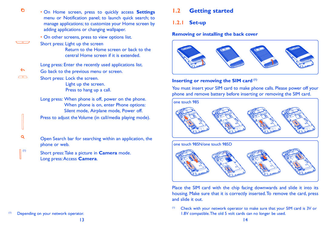 Alcatel 985D, 985N manual Getting started, Set-up 