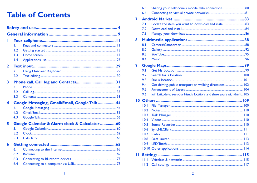 Alcatel 990S, 990A manual Table of Contents 