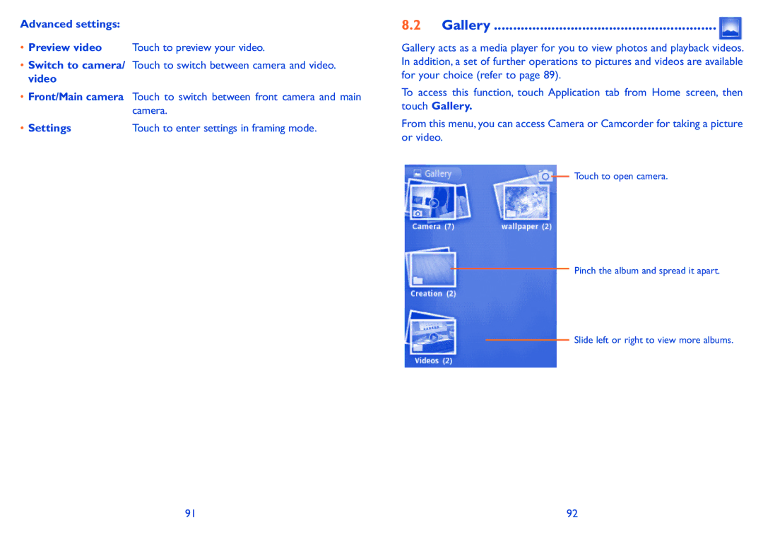 Alcatel 990A, 990S manual Gallery, Settings 